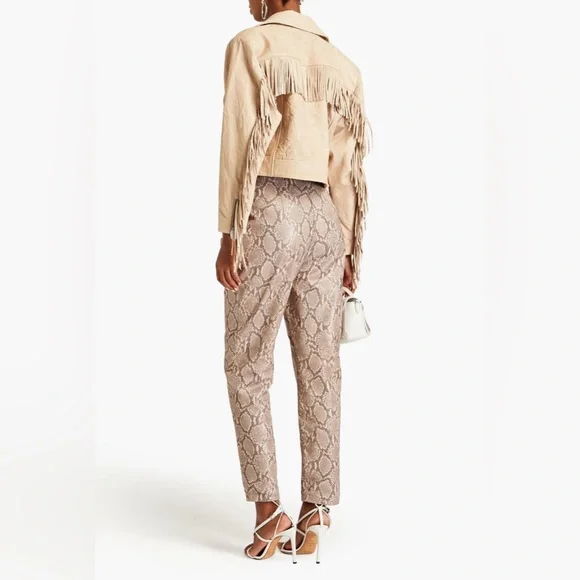 NWT IRO Marom Fringed Crinkled Leather Biker Jacket 38 M Beige - Picture 3 of 11